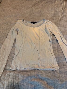 Express Light Blue & White Striped Long Sleeve Scoop Neck Tee